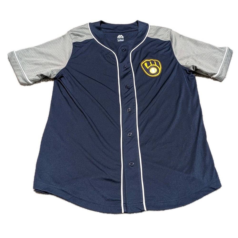 Milwaukee Brewers Jersey MLB Majestic Size‎ Medium L Blue Gray White Official